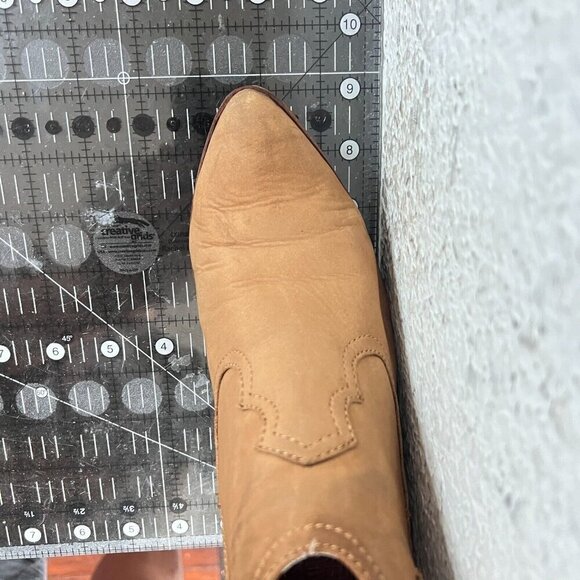 Frye Reina Women Size 5.5M Brown Cognac Suede Side Zip Heel Block Ankle Boot - Picture 16 of 16